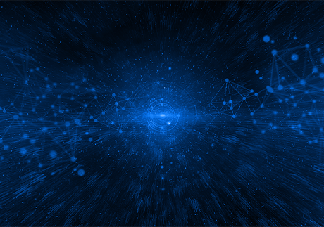 Symbolbild für Cyberkrieg: Blaue Strukturen vor dunkelblauem Hintergrund 