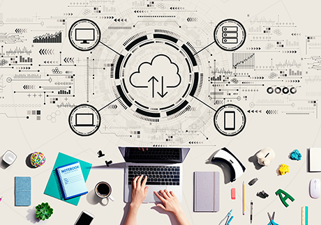 Grafik, die eine Vernetzung durch die Cloud symbolisiert